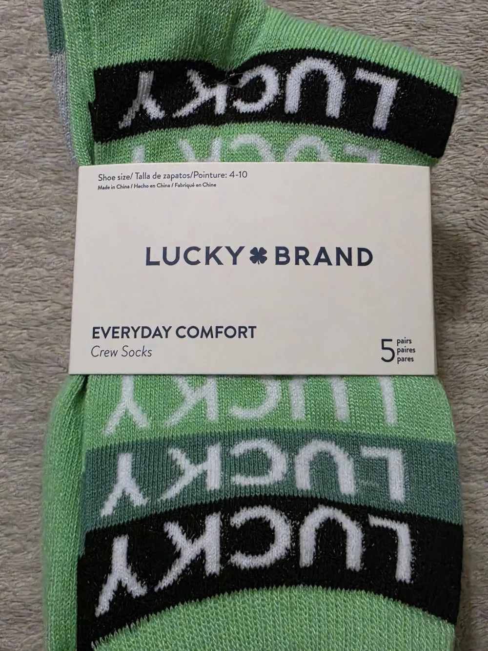 Lucky Brand Everyday Comfort Green Crew Socks - 5 Pack Women Size:4-11